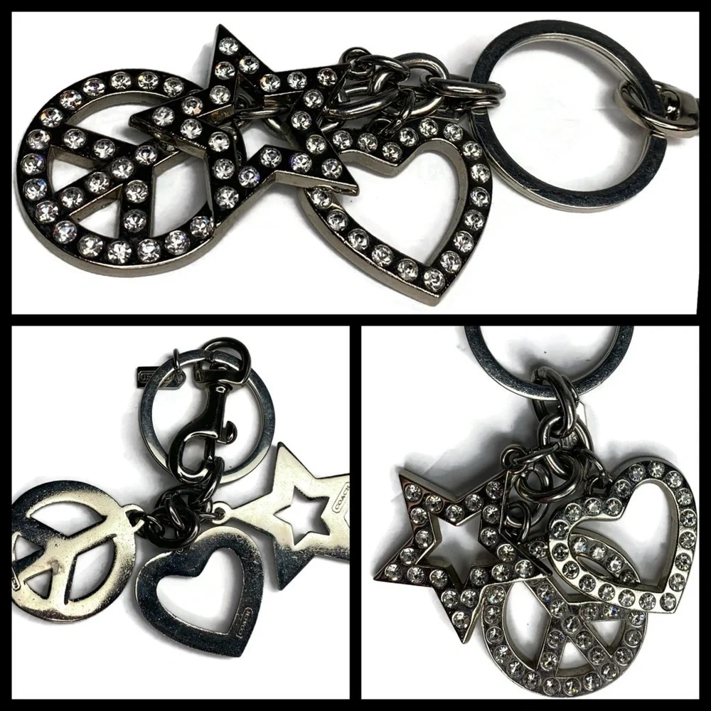Coach Heart Dangle Swivel Keychain Rare HUGE Fob